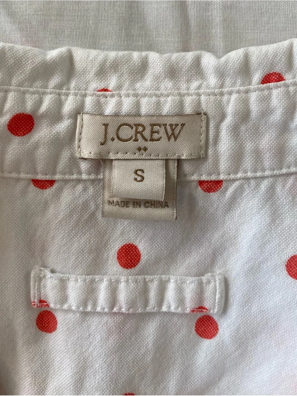 J. Crew White Button-Down Shirt with Coral Polka Dots